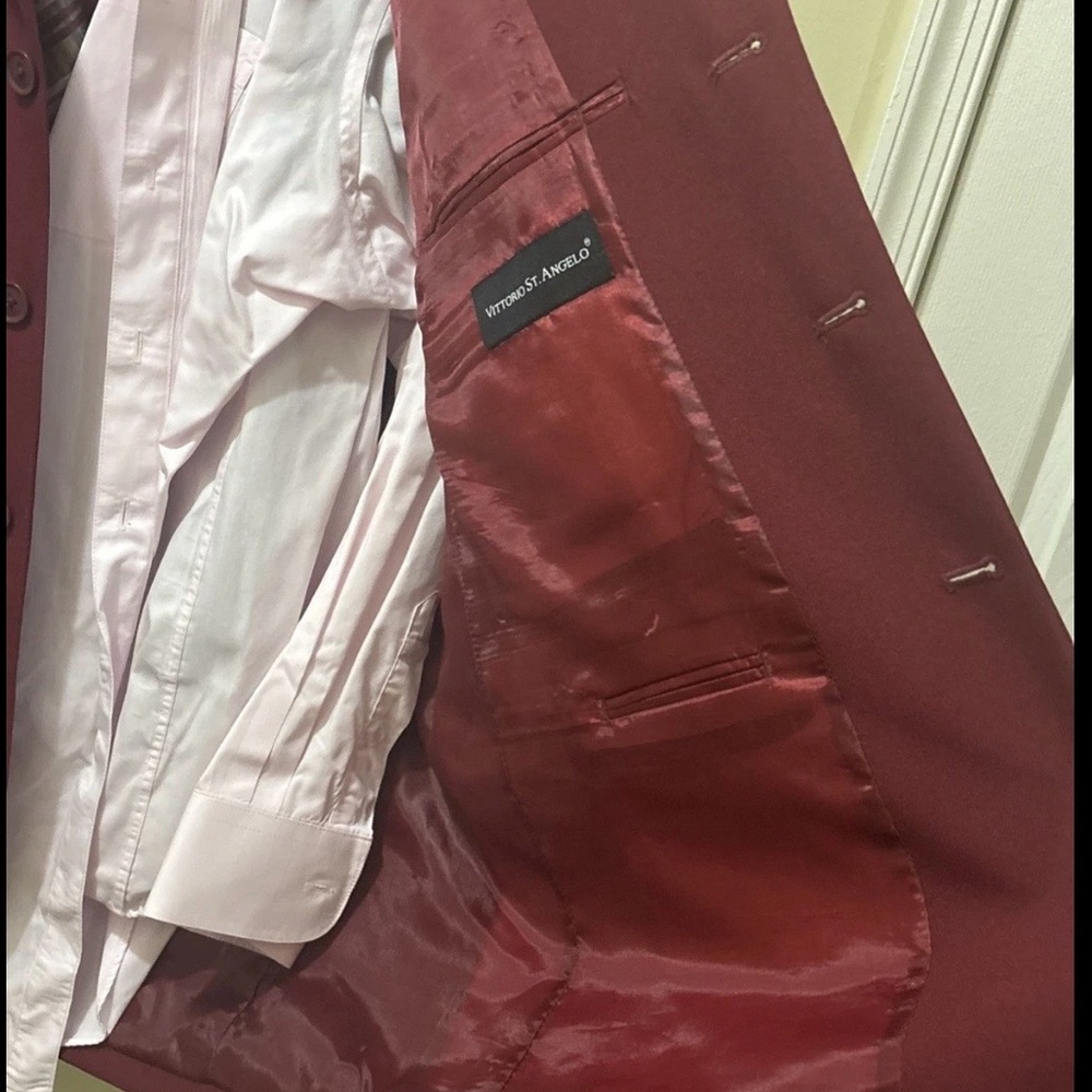 Vittorio St.Angelo Burgundy 3 Button Lined Jacket, Suit Jacket, Sport Coat 46R. - Picture 3 of 11